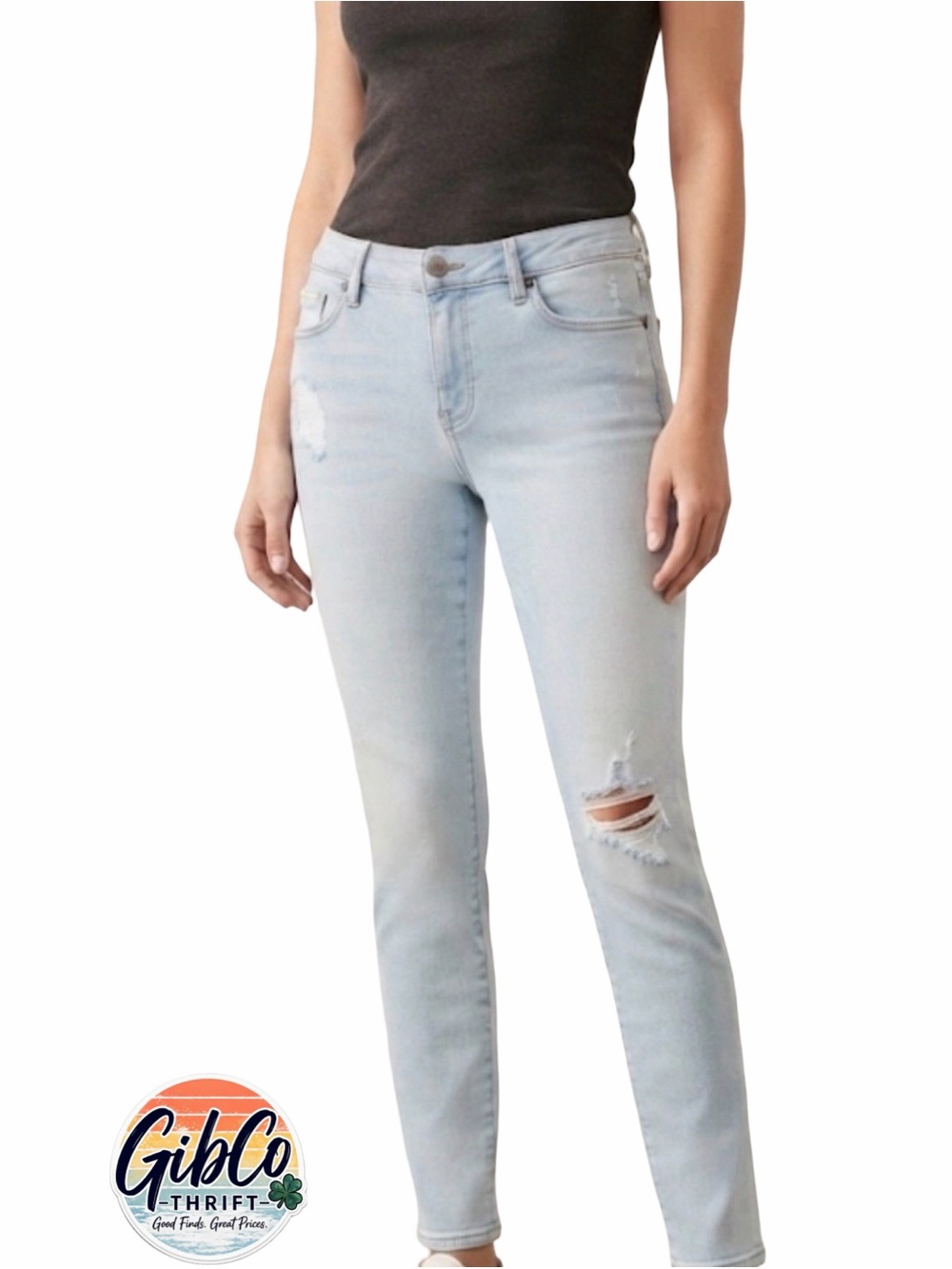 Liverpool Company - Size 8 - Mid-Rise Skinny Distressed - Light Blue Wash Jeans